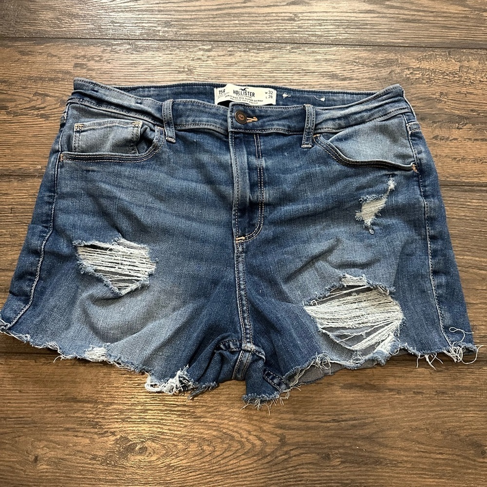 Hollister Women's Ripped Jean Shorts - Dark Blue